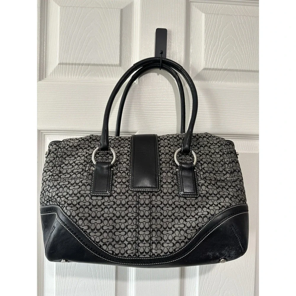 Vintage Coach F10929 Soho black signature C canvas satchel with leather trim